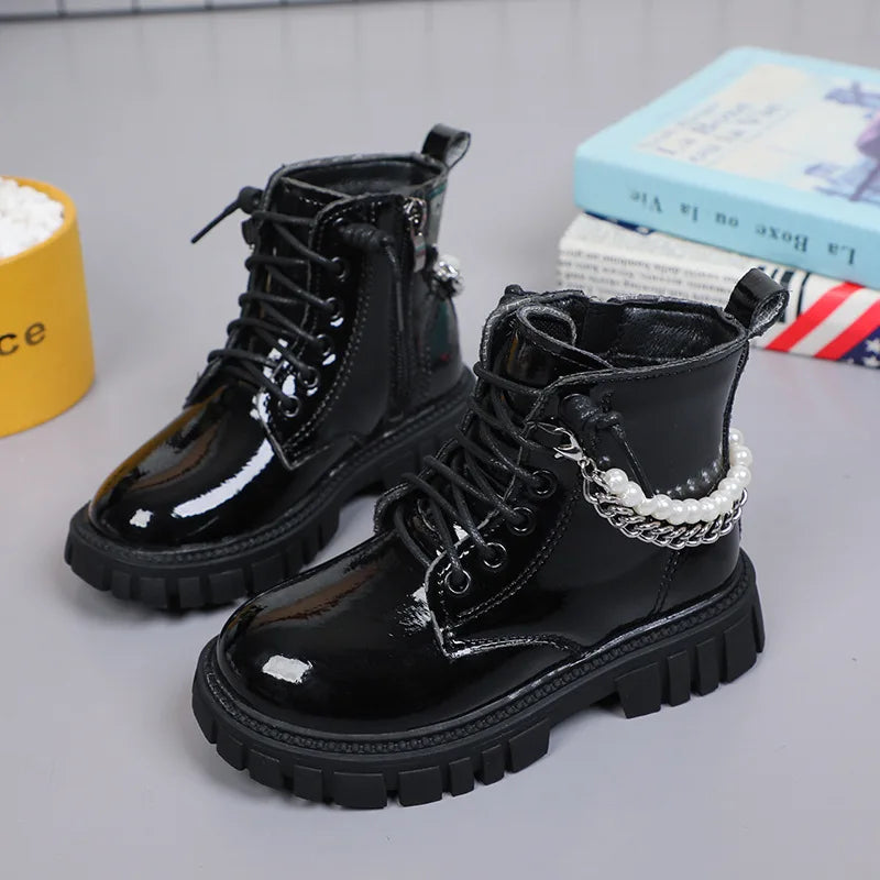 Girls' Beaded Waterproof Short Boots – Non-Slip Outdoor Shoes