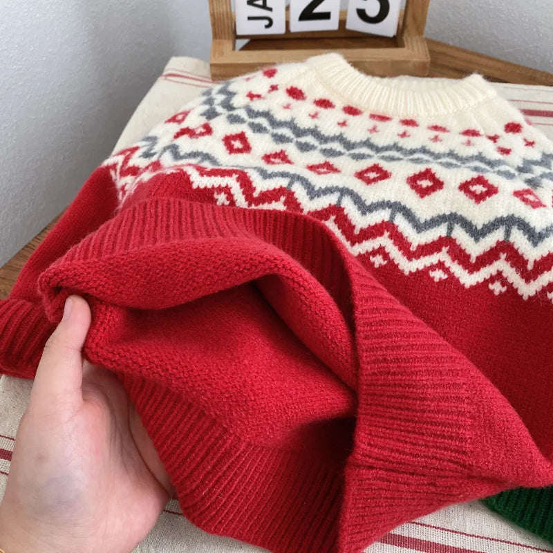 Winter Baby Christmas Sweater – Kids' Jacquard Knit Pullover or Toddler Cardigan