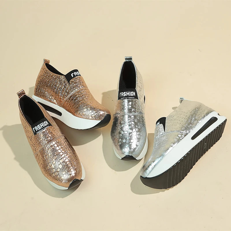 Women's Gold & Silver Patent Leather Platform Sneakers