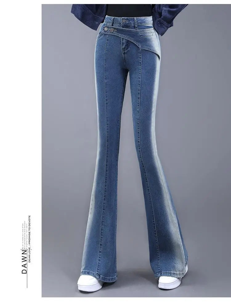 Vintage Gradient Black Slim Flare Jeans – High Waist, Casual.