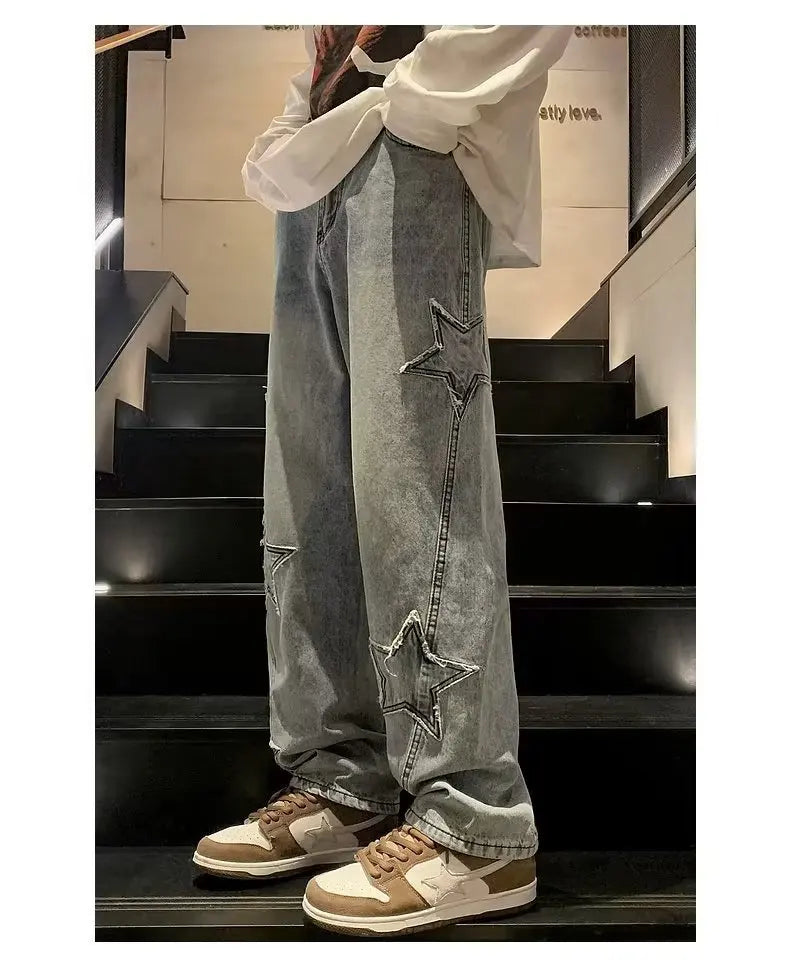 Hip Hop Embroidered Baggy Jeans - Men's Fashion Trousers