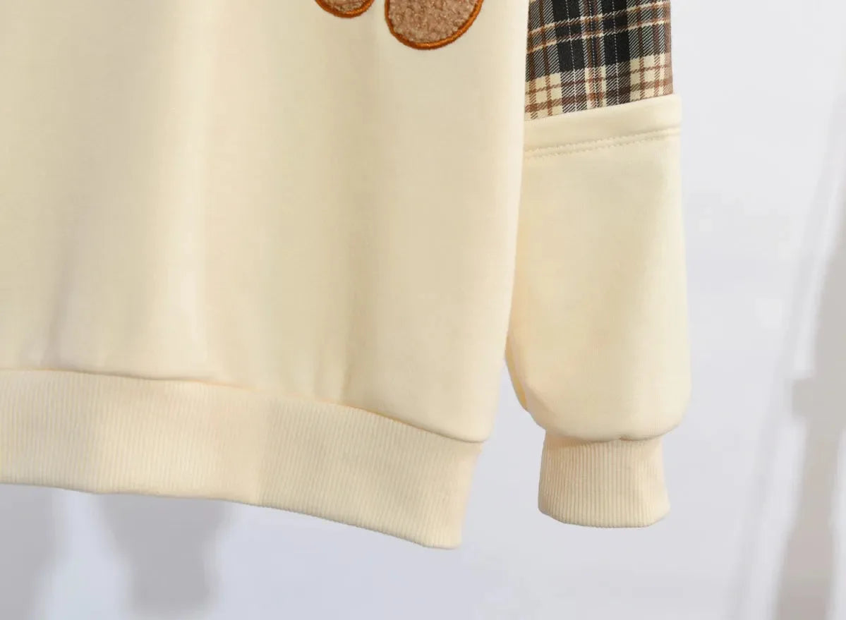 Adorable Bear Sweatshirt & Plaid Skirt Set for Girls