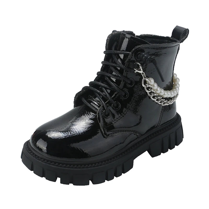 Girls' Beaded Waterproof Short Boots – Non-Slip Outdoor Shoes