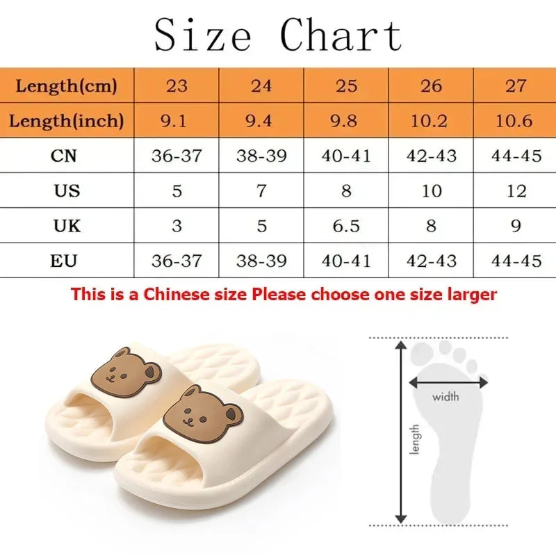 New EVA Slippers - Men & Women Cartoon Bear Sandals with Thick Soles, Non-Slip Bathroom and Casual Indoor/Outdoor Wear