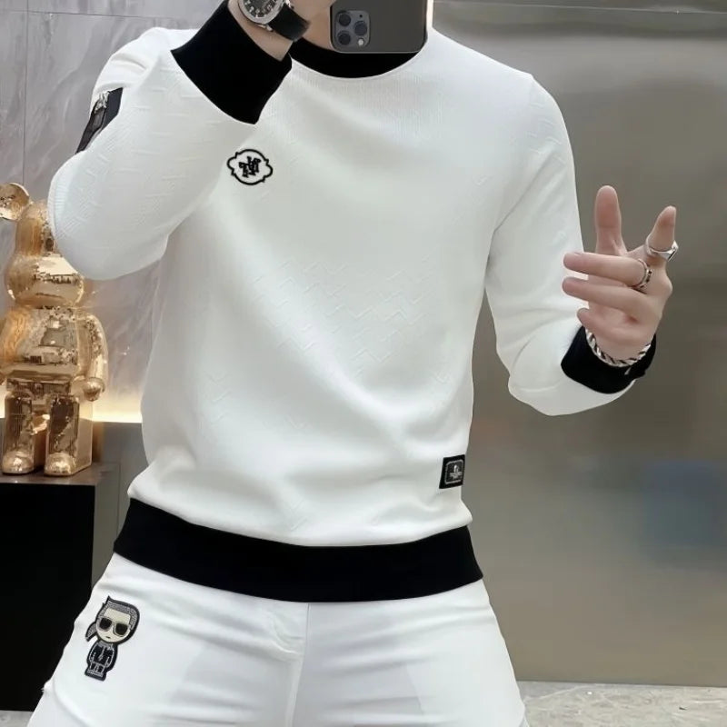 Luxury Men's Jacquard Round Neck, long sleeve T-Shirt
