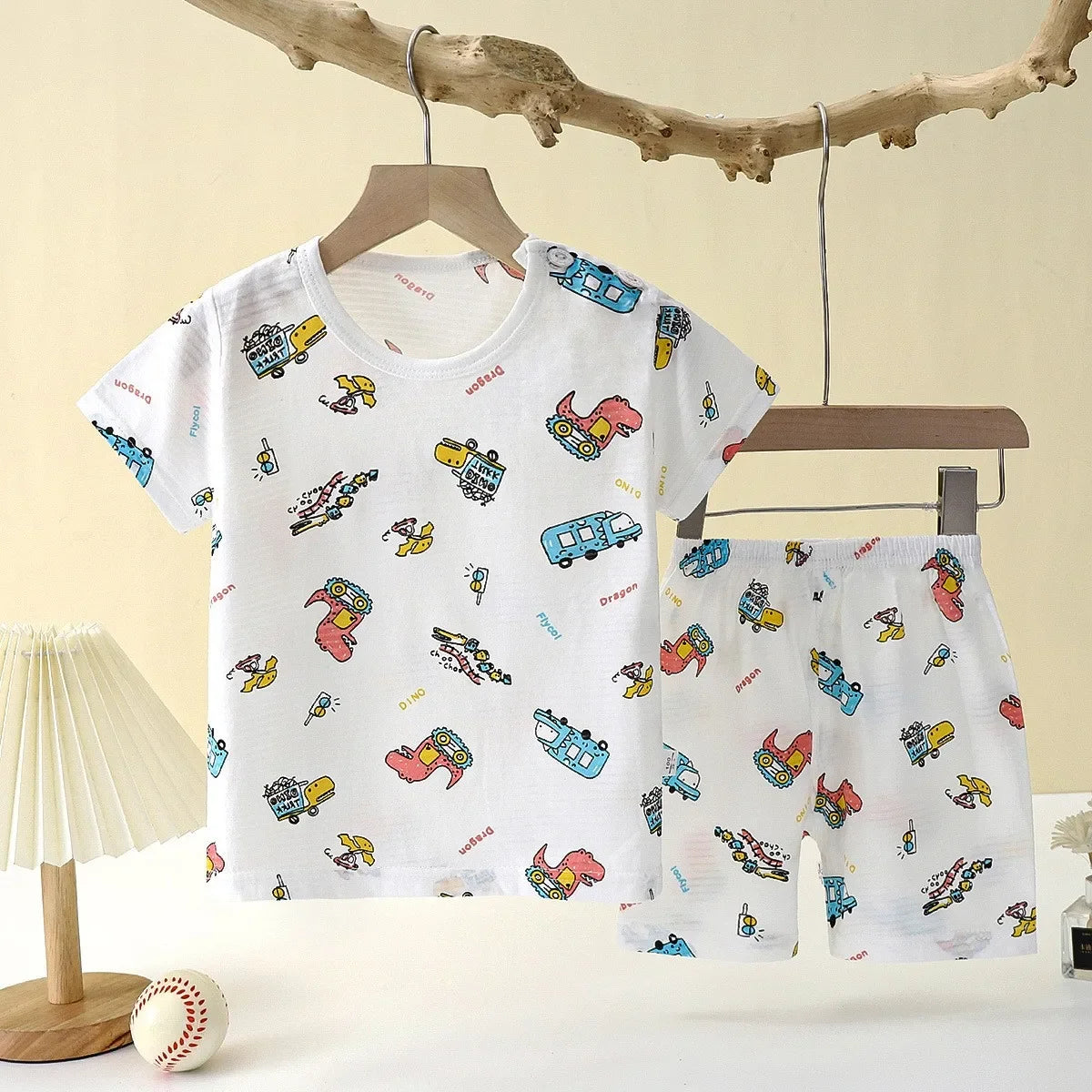 Summer Cotton Kids Sleepwear Set – Short Sleeve T-Shirt & Shorts for Boys & Girls