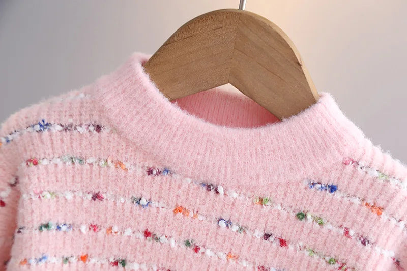 Girls' Woolen Sweater – Autumn/Winter Knitted Pullover for Kids (Ages 3–8).