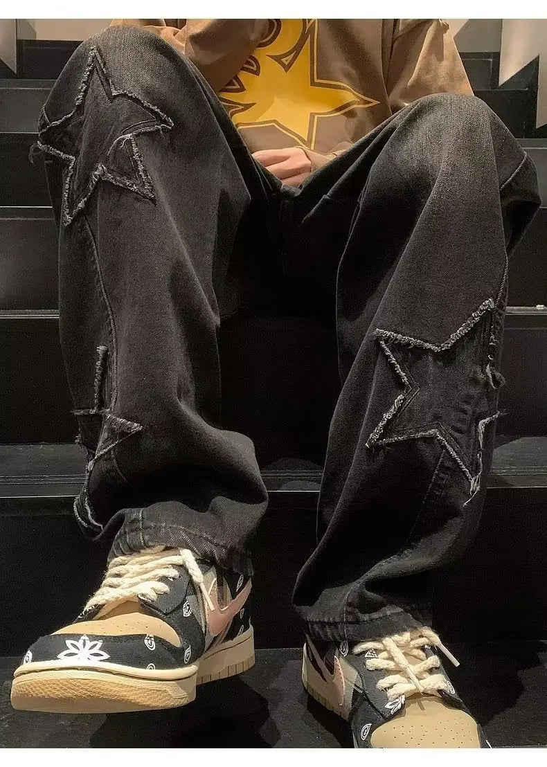 Hip Hop Embroidered Baggy Jeans - Men's Fashion Trousers