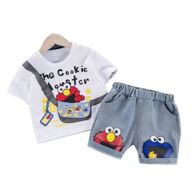 Summer Cotton 2-Piece Baby Outfit: Tee & Denim Shorts