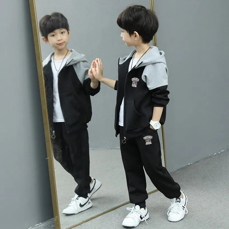 Autumn Kids Teenager Boys Hooded Coat + Pants 2Pcs Clothes Suits Spring Children Outfits New Fashion Zipper Tracksuit 4-12 Years