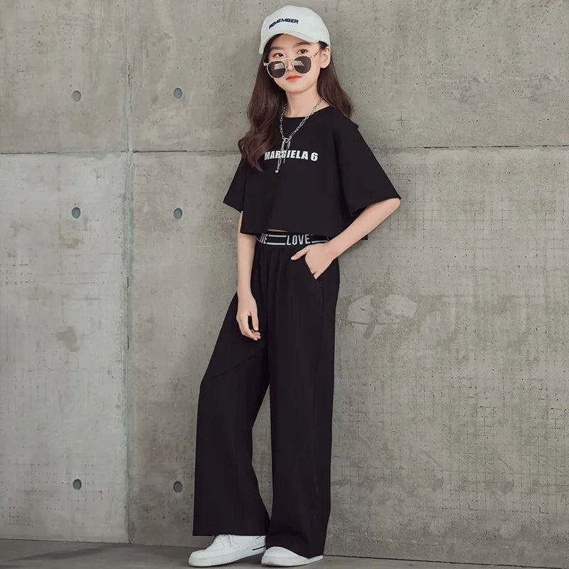 Summer Fashion Letter Top & Pants Set for Girls (Ages 5-14)