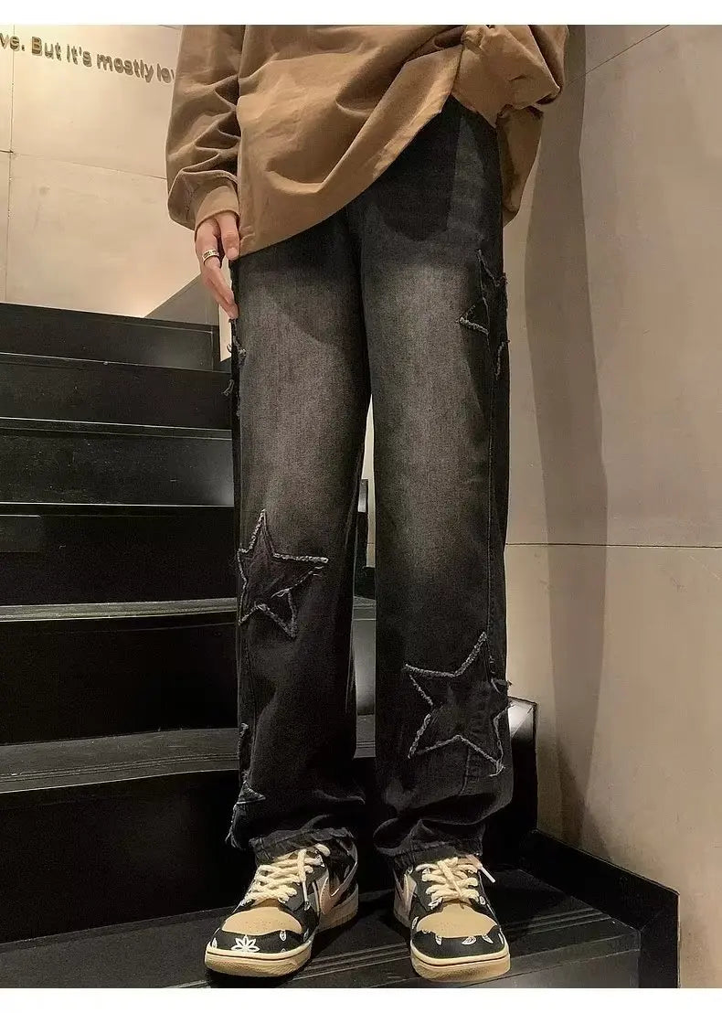 Hip Hop Embroidered Baggy Jeans - Men's Fashion Trousers