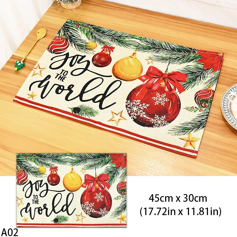 1/2pcs Linen Christmas Placemats – 30x45cm Buffalo Plaid Snowman Gnome Table Mats for Home Decor