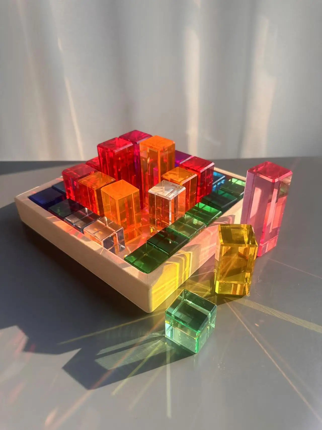 Montessori See-Through Rainbow Stacking Blocks – High-Transparent Acrylic Toy for Open Play