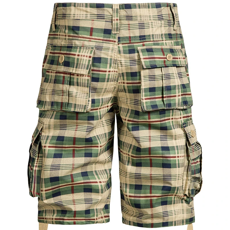 Men's Summer Cotton Plaid Cargo Shorts