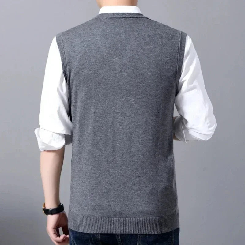 Men's Business Casual Pullover Wear Warm Sleeveless Wool Knitted Sweater Plaid Vest Tops