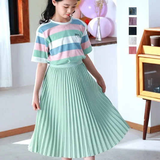 Girls' Elegant White Pleated Long Skirt