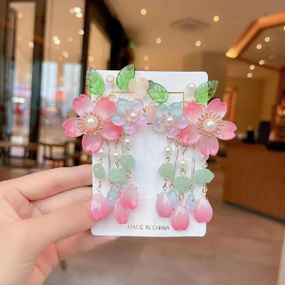 Cute Kids Girl Hanfu Headwear - Butterfly Hair Clip & Tassel Hair Accessories
