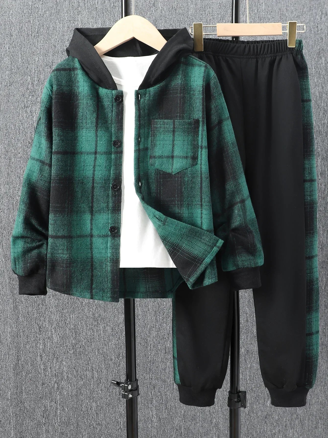 Boys Autumn Lattice Hooded 2-Piece Outfit Set