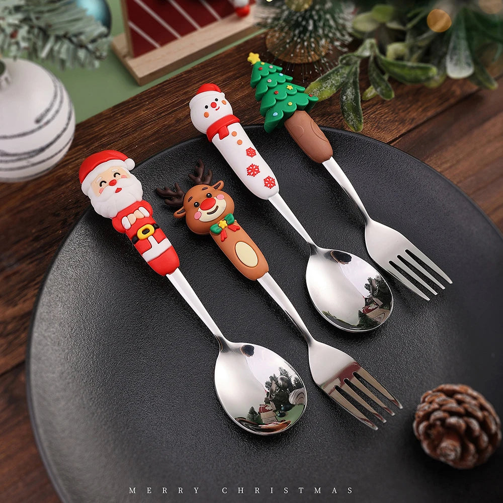 2/4Pcs Christmas Stainless Steel Dinnerware Set – Luxury Gift Box, Santa Cutlery
