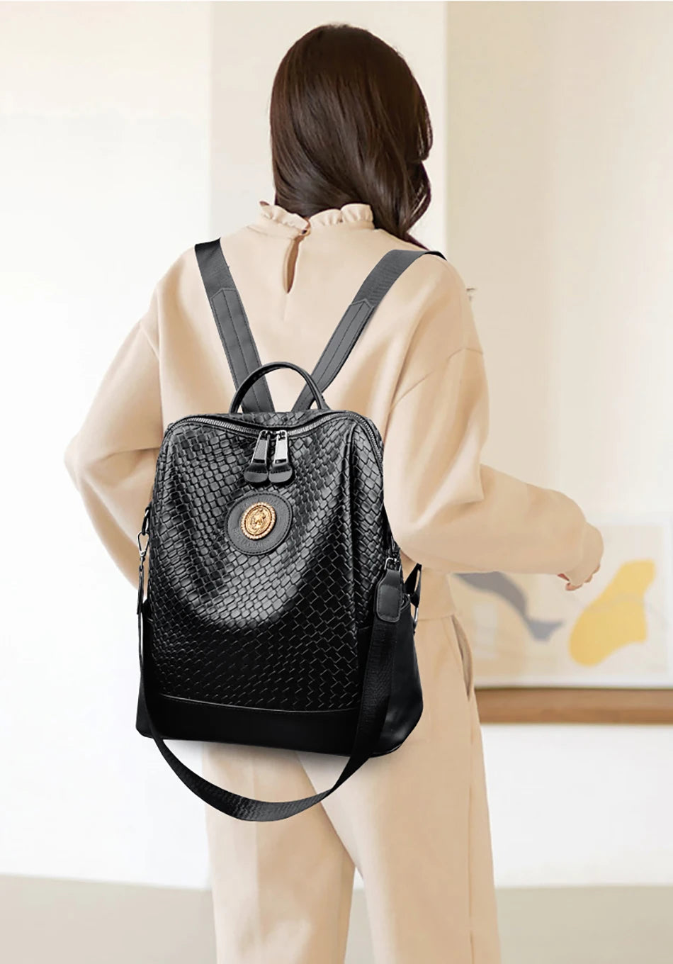 Luxury Leather Women's Backpack - Large Capacity Shoulder Bag