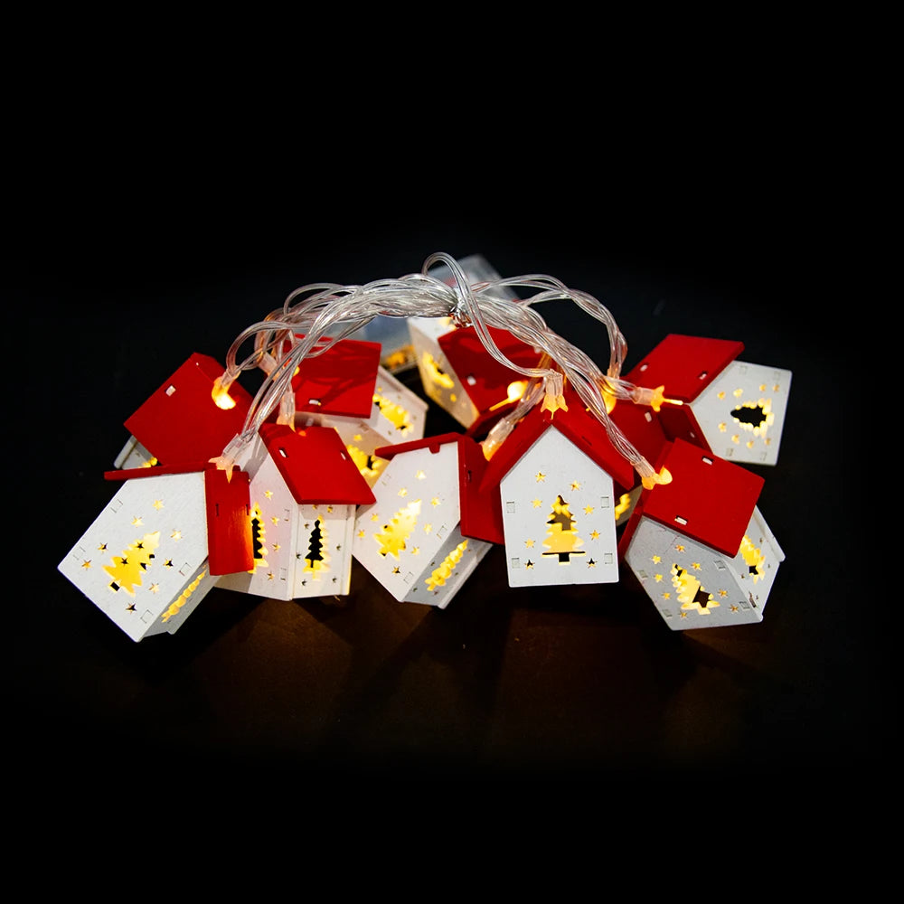 1.5M Christmas Wooden House LED String Lights - Holiday Decoration