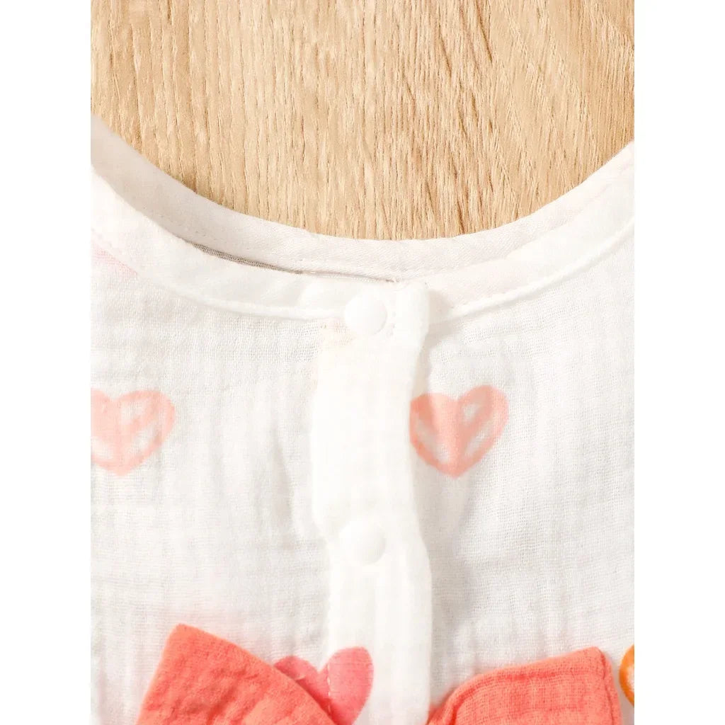 Newborn Baby Girl Cotton Dress & Hat Set – Sleeveless Love Pattern for Summer Beach (0-9 Months)