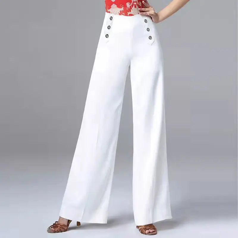Women's High Waist Dance Pants – Buttoned, Elegant Modern Latin Practice Trousers for Spring and Autumn