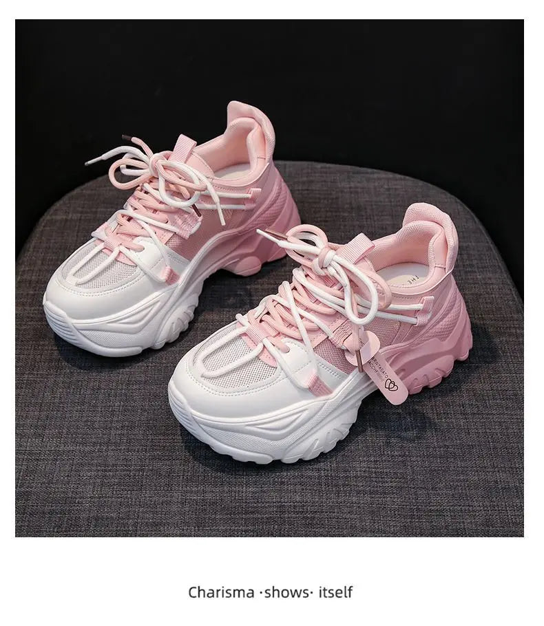 Women's Platform Sneakers - Spring Casual Tennis Shoes with Thick Sole
