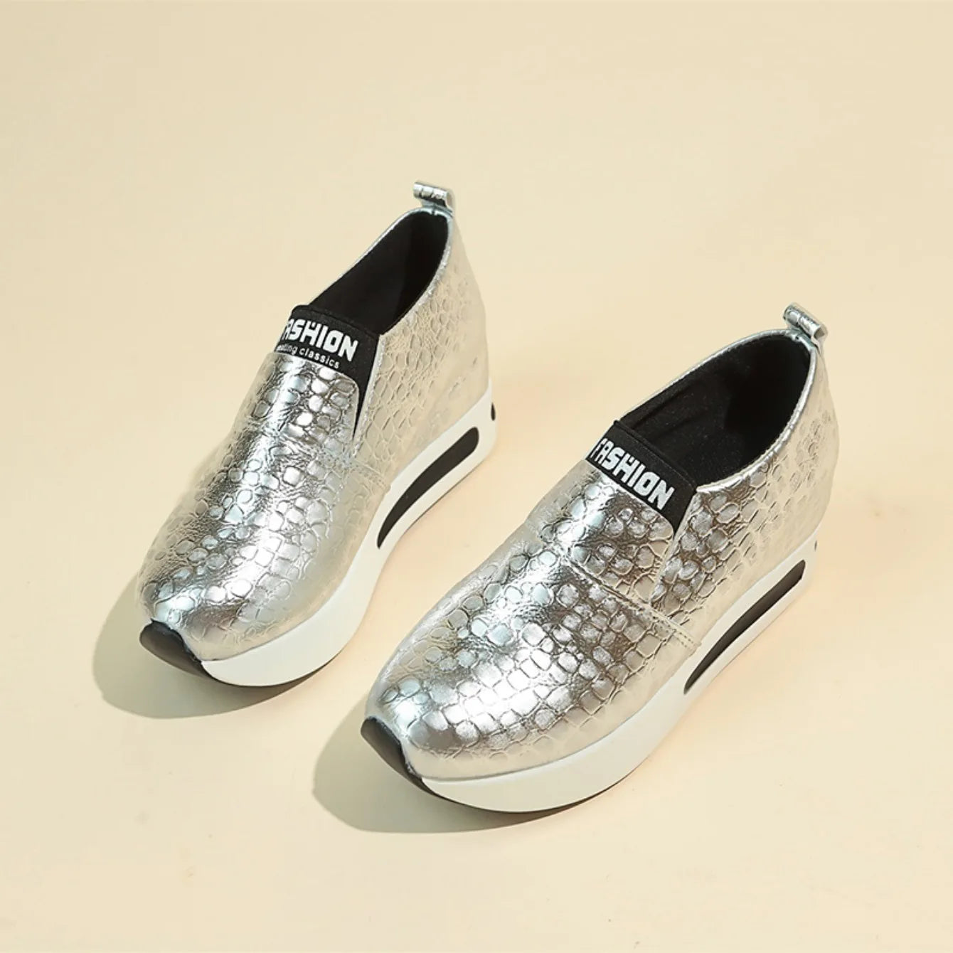 Women's Gold & Silver Patent Leather Platform Sneakers