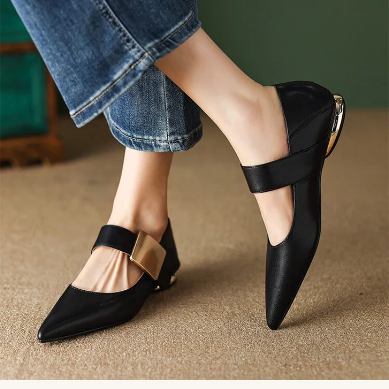 Women's Suede High Heels – Square Toe Pumps with Metal Decoration, Black/Apricot