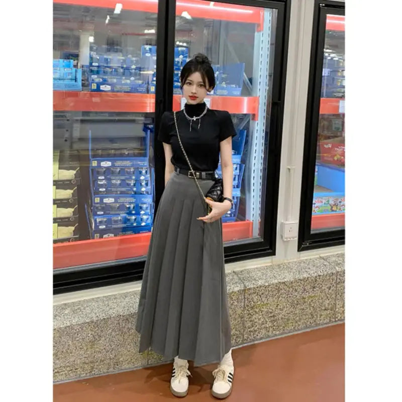 Korean Pleated A-Line Skirt for Petite Women