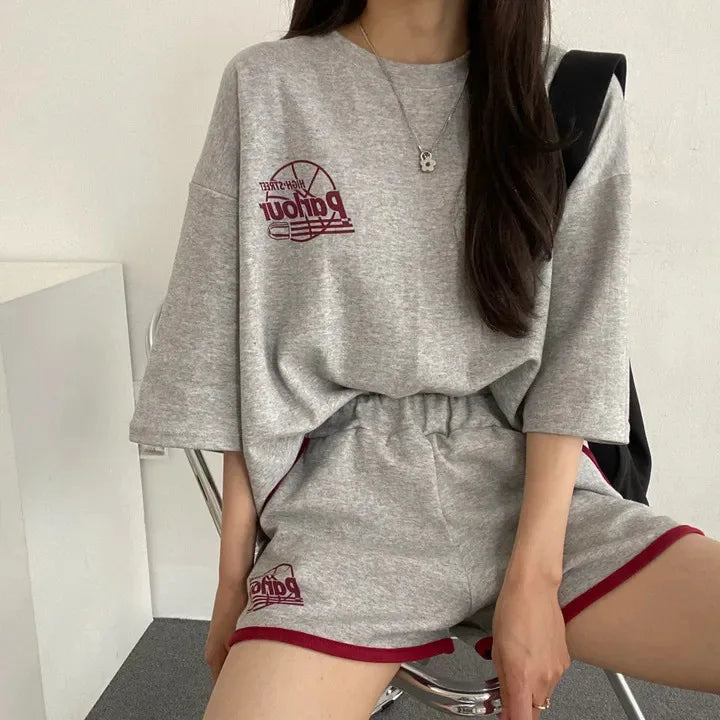 Summer Casual Sportswear - Loose Cotton 2-Piece Shorts Set for Women