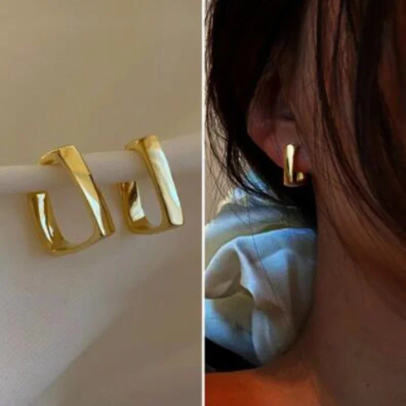 Women's Geometric Metal Earrings – Irregular Big Square Hoop Earrings, Fashion Jewelry Gift