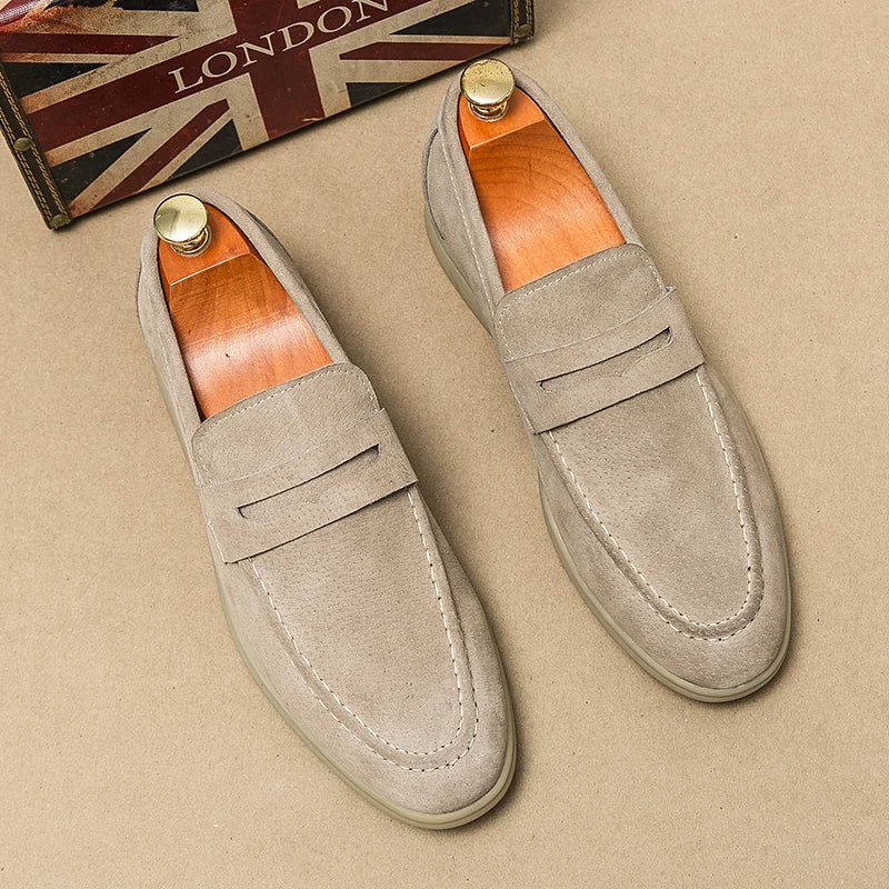 Elegant Suede Leather Loafers for Men – Comfortable British Style Slip-Ons