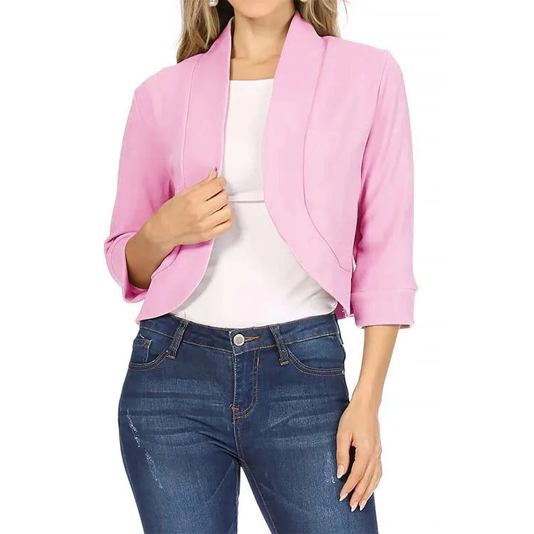Plus Size 5XL Women's Cropped Bolero Cardigan – 3/4 Sleeve Open Stitch Shrug, Casual Streetwear.