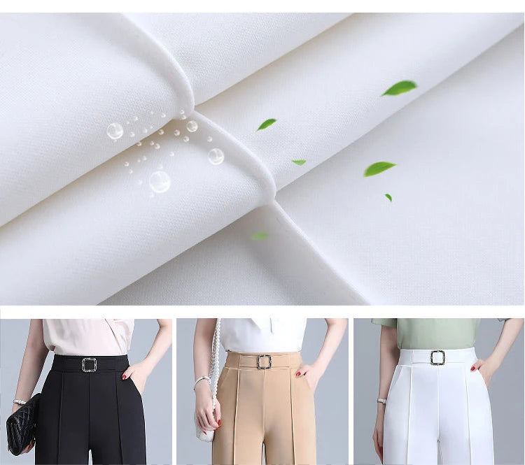Khaki High-Waist Ice Silk Wide-Leg Trousers - Summer Design, Elegant Elastic Waist Baggy Pants for Women