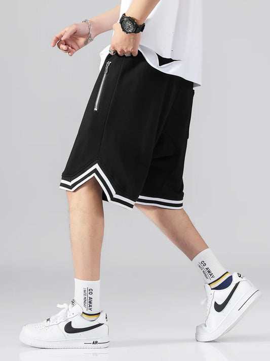 Heavy Cotton Men's Knee-Length Sports Shorts with Zip Pockets