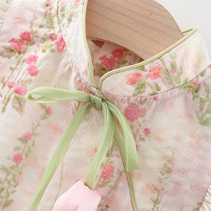 Summer Tulip Cheongsam: Cute Chinese Style Baby Dress with Embroidered Flying Sleeves