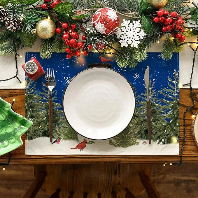1/2pcs Linen Christmas Placemats – 30x45cm Buffalo Plaid Snowman Gnome Table Mats for Home Decor