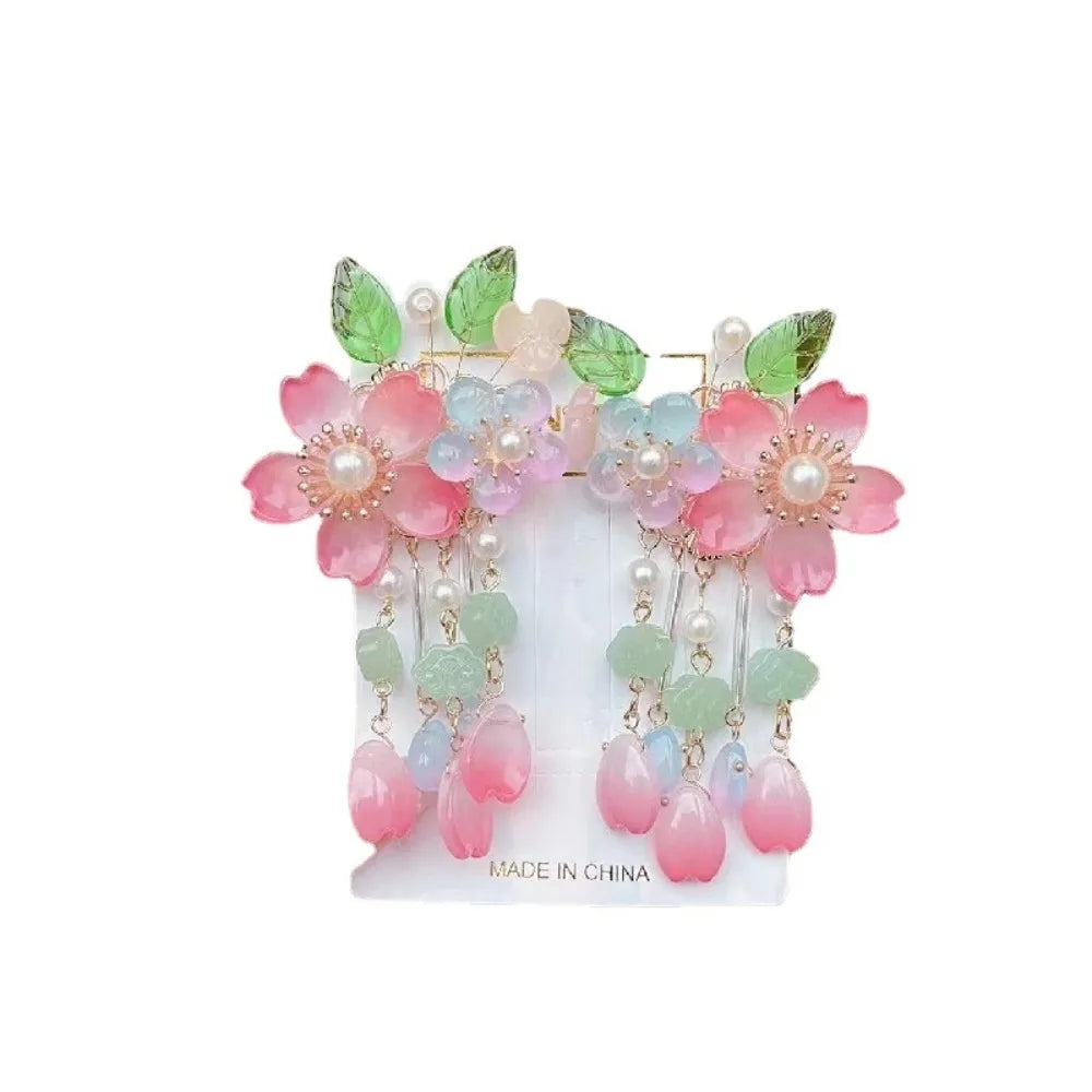 Cute Kids Girl Hanfu Headwear - Butterfly Hair Clip & Tassel Hair Accessories