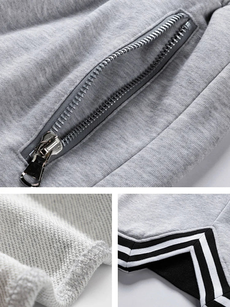 Heavy Cotton Men's Knee-Length Sports Shorts with Zip Pockets