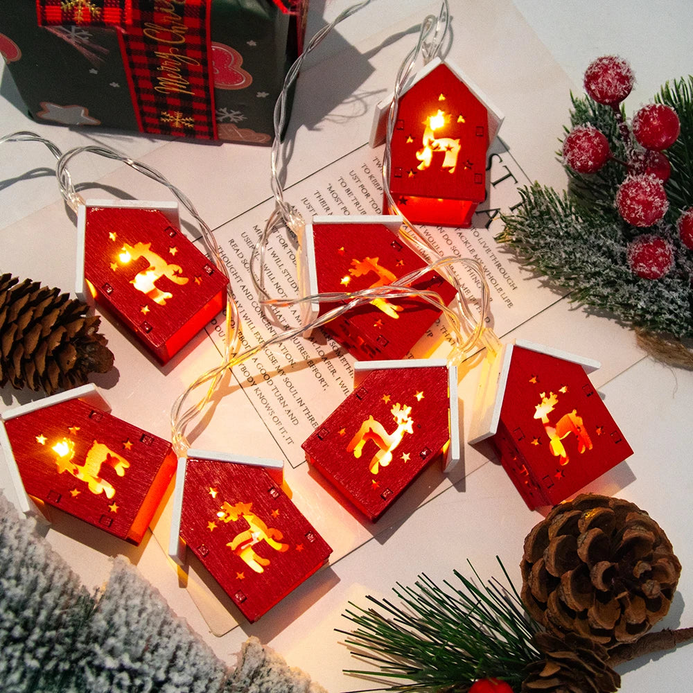 1.5M Christmas Wooden House LED String Lights - Holiday Decoration