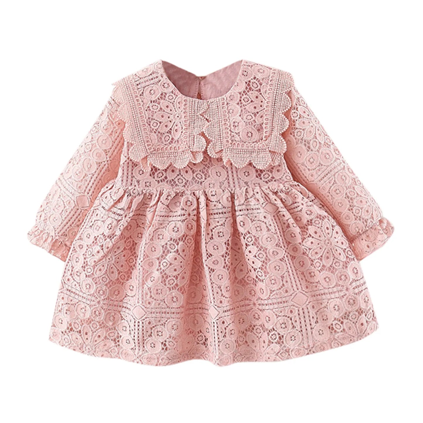 Casual Princess Dresses for Girls – Long Ruffled Sleeve Solid Patchwork Lace Party Dress