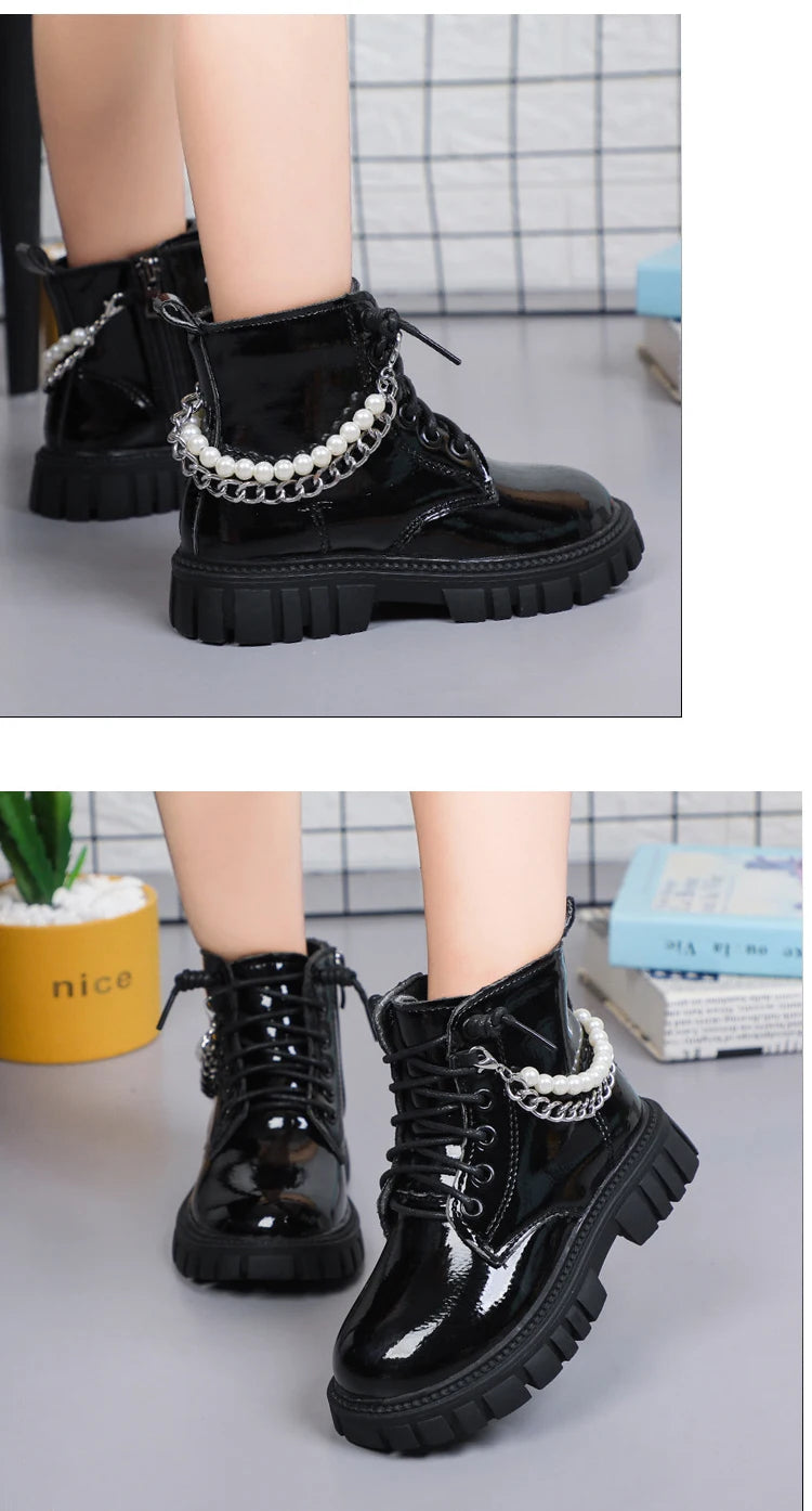 Girls' Beaded Waterproof Short Boots – Non-Slip Outdoor Shoes