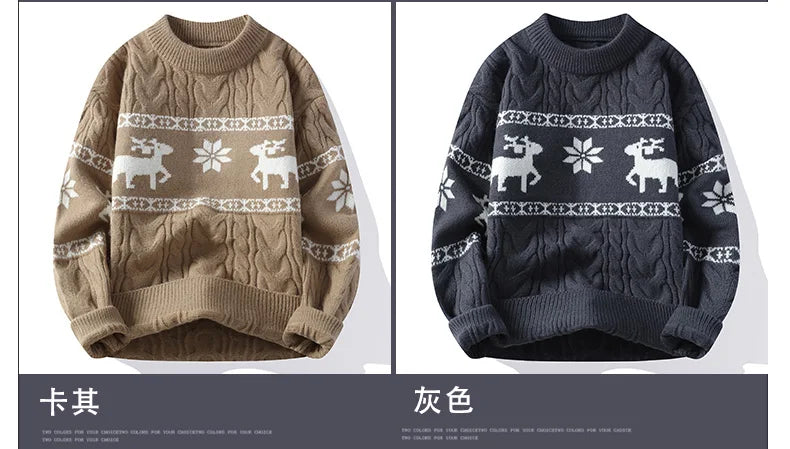 Men's Luxury Cashmere Christmas Sweater – Thick, Warm Deer Print