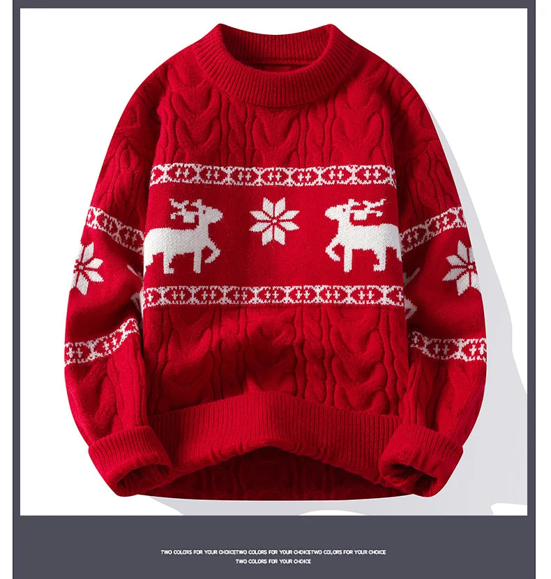 Men's Luxury Cashmere Christmas Sweater – Thick, Warm Deer Print
