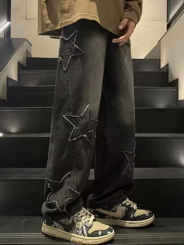 Hip Hop Embroidered Baggy Jeans - Men's Fashion Trousers