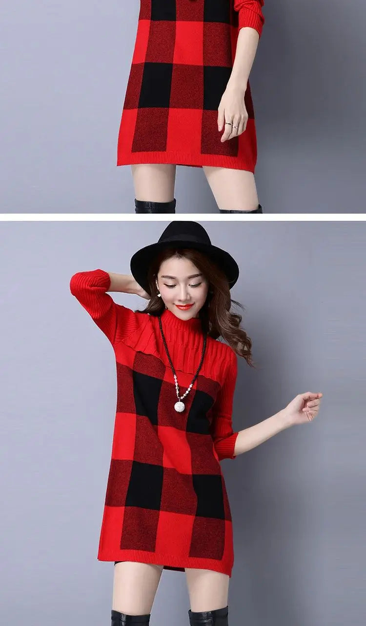 Women's Plaid Office Lady Dress – Autumn/Winter Loose-Fitting O-Neck