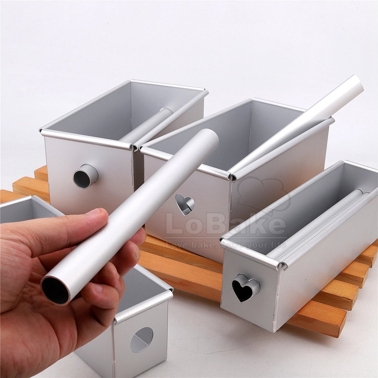 Aluminium Rectangle Toast Bread Mold – 100g/250g with Heart Stick & Mousse Cake Tin